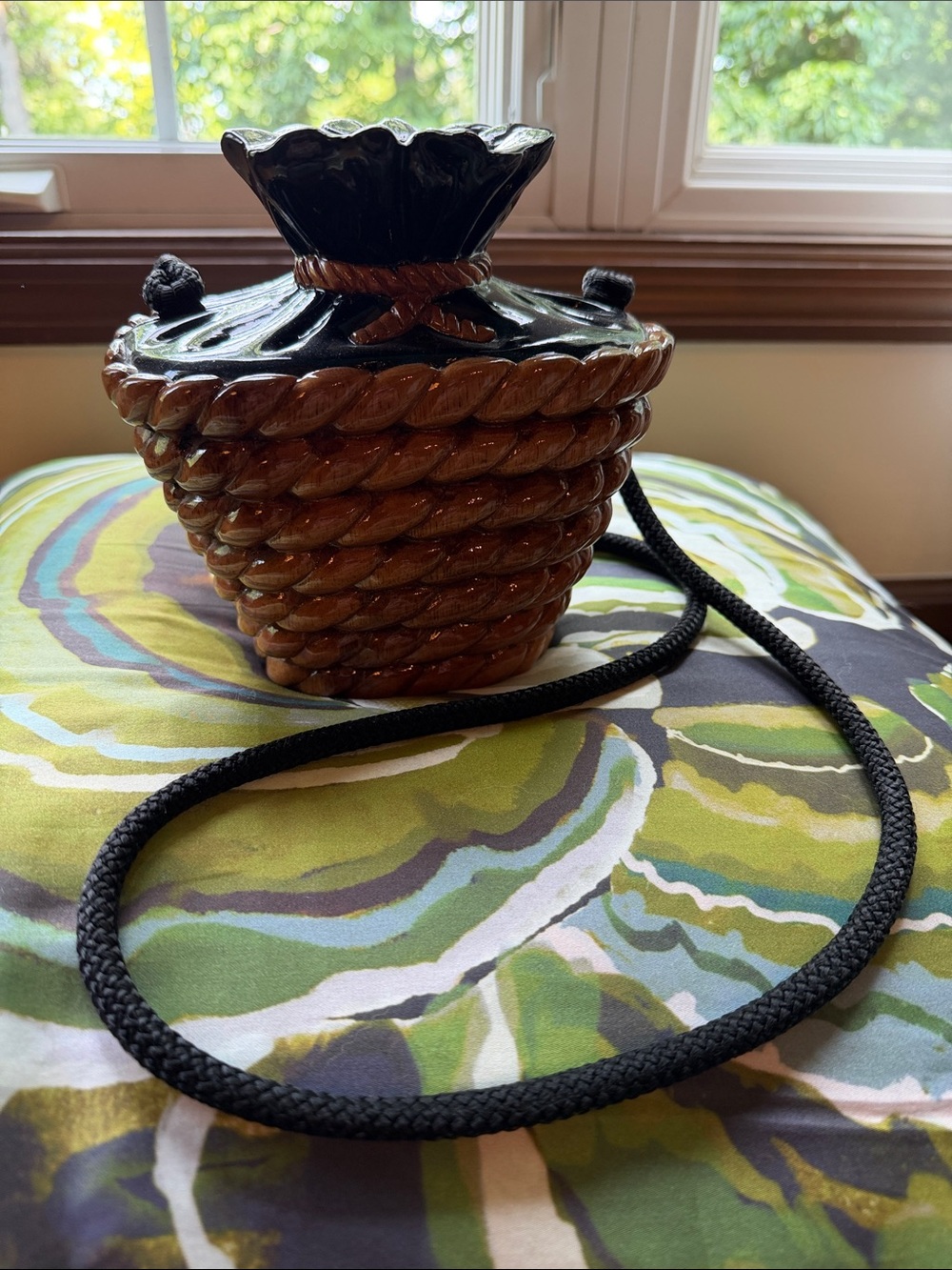 Authentic Timmy Woods basket weave bag and dust cover Brown Black NWOT